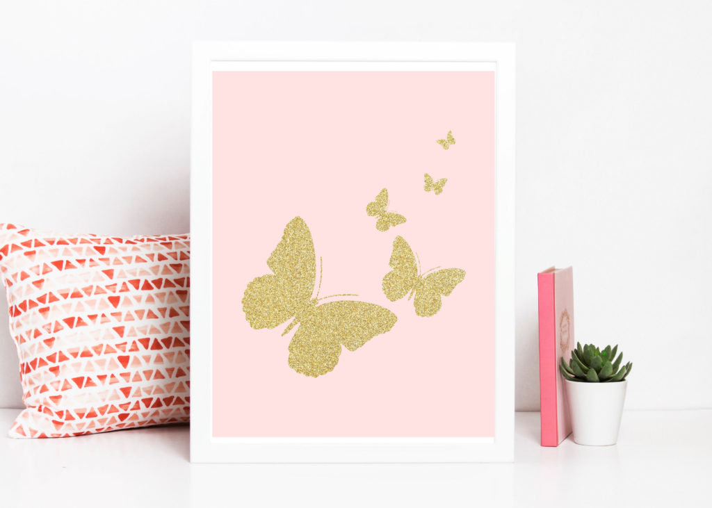 Free Printable Pink & Gold Butterfly Wall Art The Clever Side